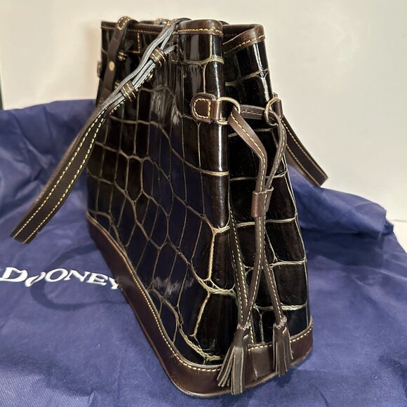 Dooney & Bourke Croc Embossed Double Strap Tassel Shoulder Bag Keychain Dust Bag - Picture 7 of 16